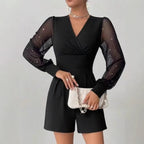 Elegant Jumpsuit with Sheer Puff Sleeves and V-Neck