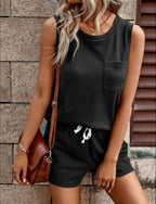 Women's Casual Knit Shorts Set with Elastic Waistband