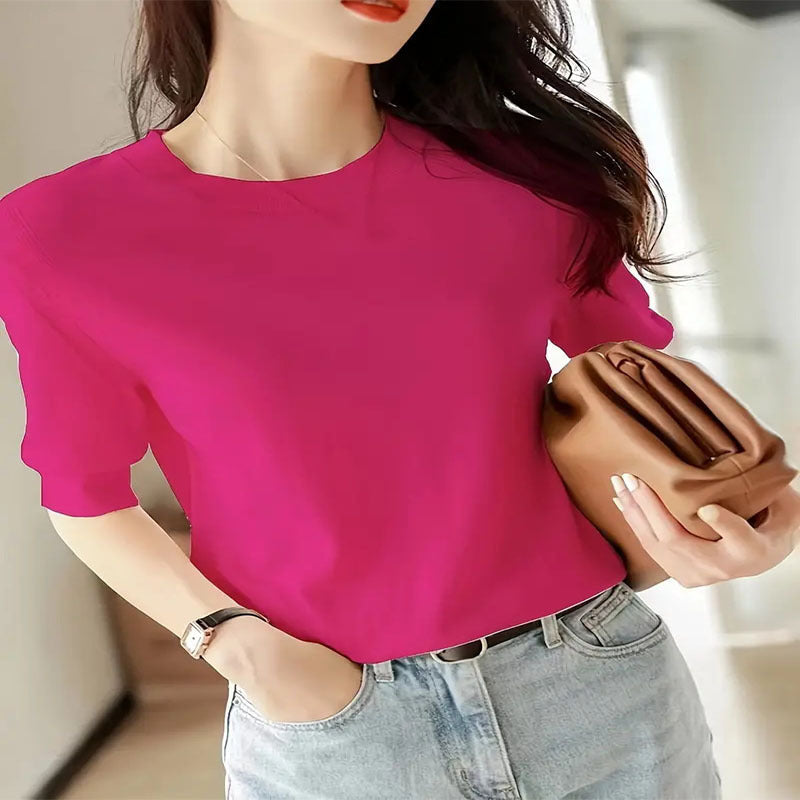 Elegant Short-Sleeve Sweater with Fine Knit Structure