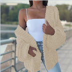Women's Chunky Knit Cardigan with Casual Cut and Deep Pockets