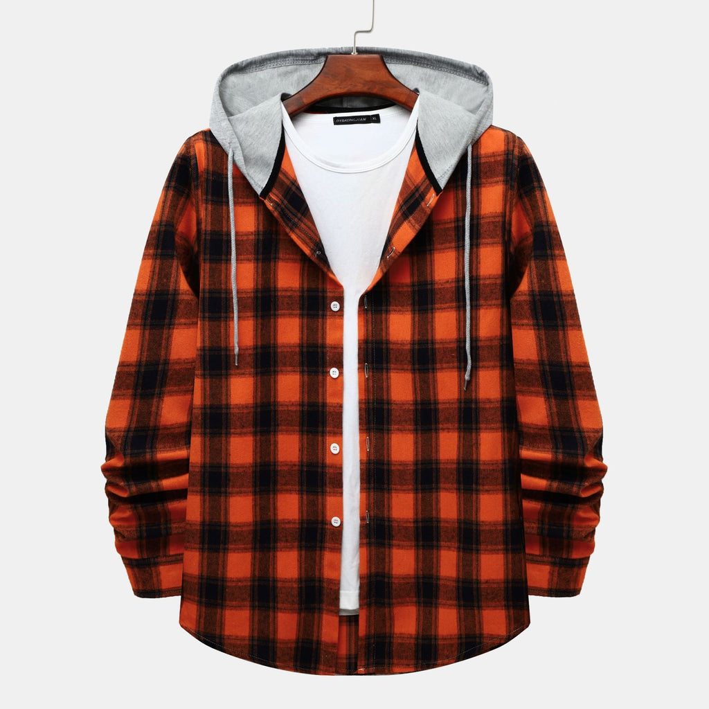 Women's Flannel Shirt with Integrated Hood and Plaid Design