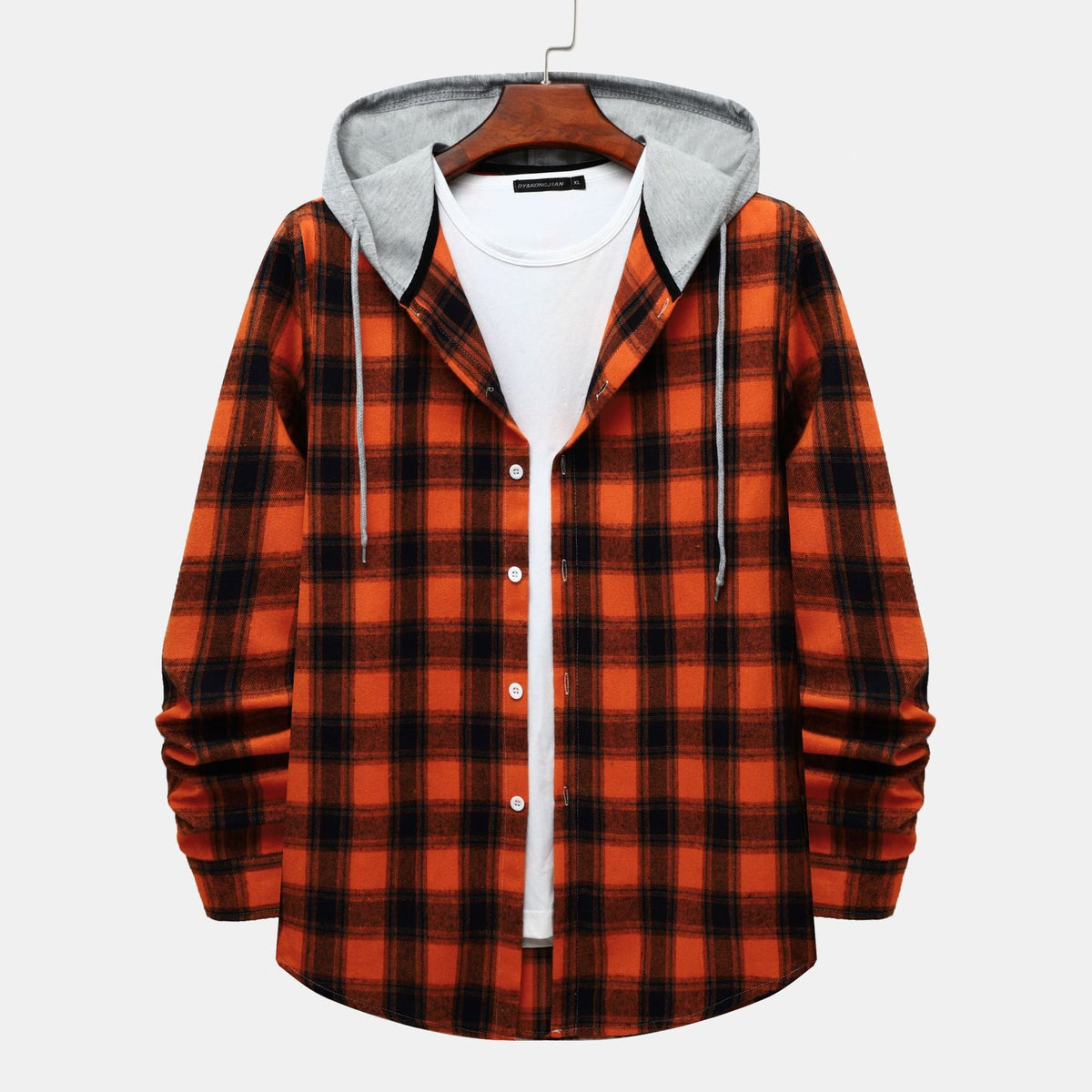 Women's Flannel Shirt with Integrated Hood and Plaid Design