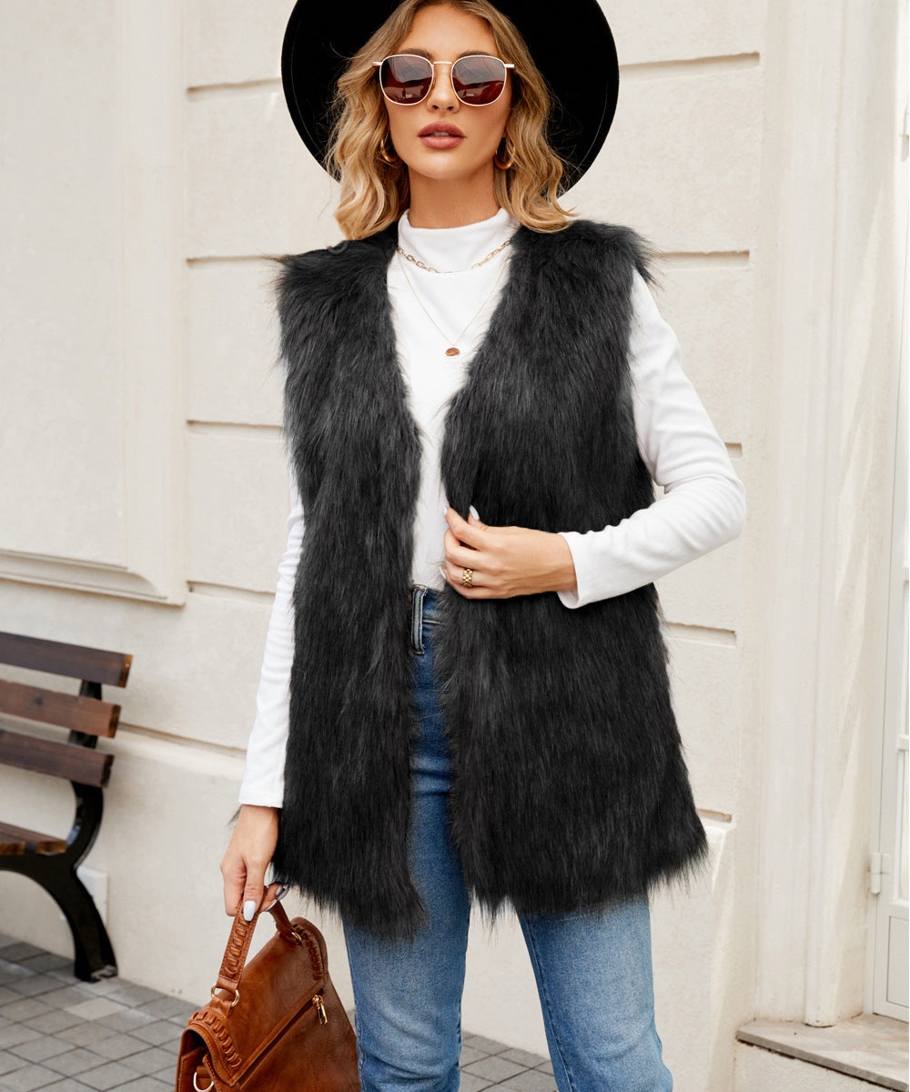 Elegant Faux Fur Vest with Open Front