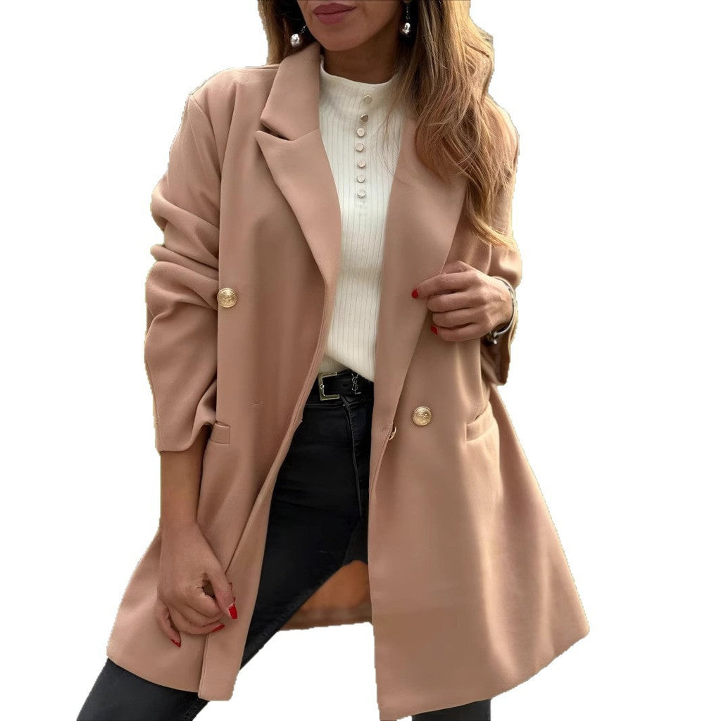 Elegant Long Blazer with Statement Buttons