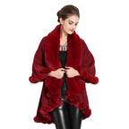Women's Hooded Poncho with Luxurious Faux Fur Collar and Elegant Trim