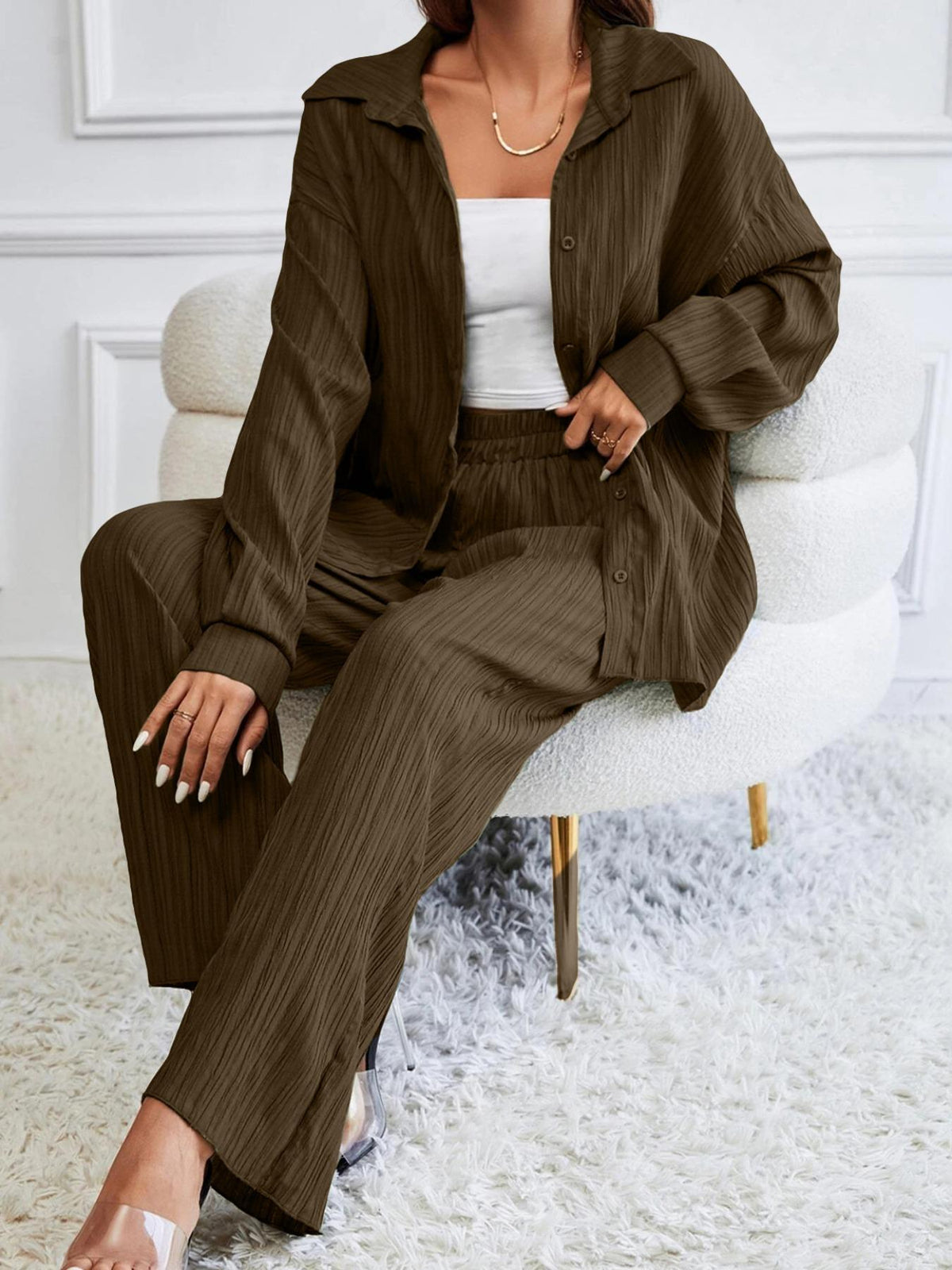 Casual Two-Piece Set with Button Detail