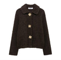 Women's Fluffy Cardigan with Decorative Flower Buttons