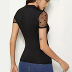 Women's Bodysuit with Sheer Polka Dots and High Neck