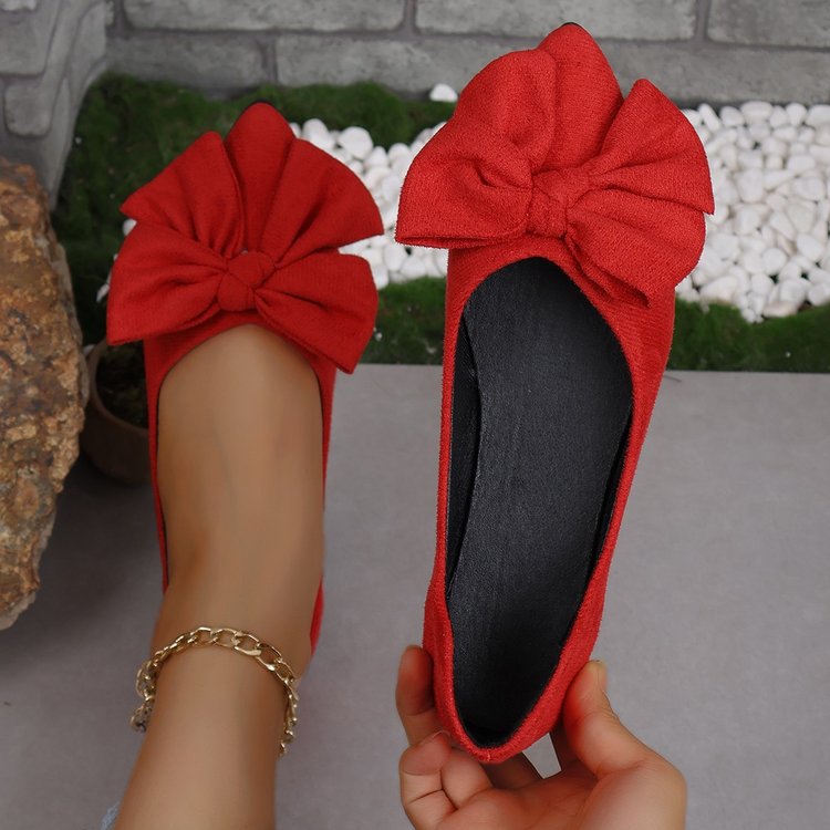 Women's Ballet Flats with Decorative Bow Design and Pointed Toe