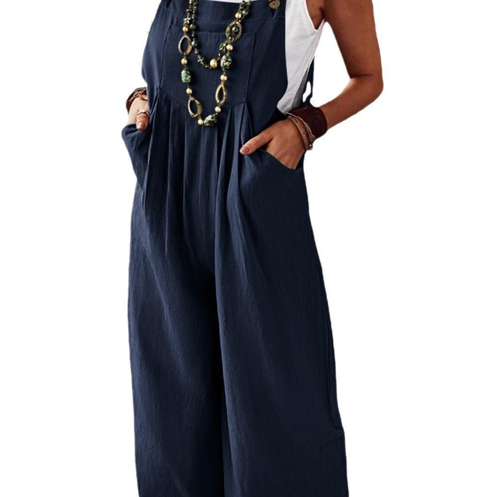 Women's Casual Wide-Leg Jumpsuit with Pockets
