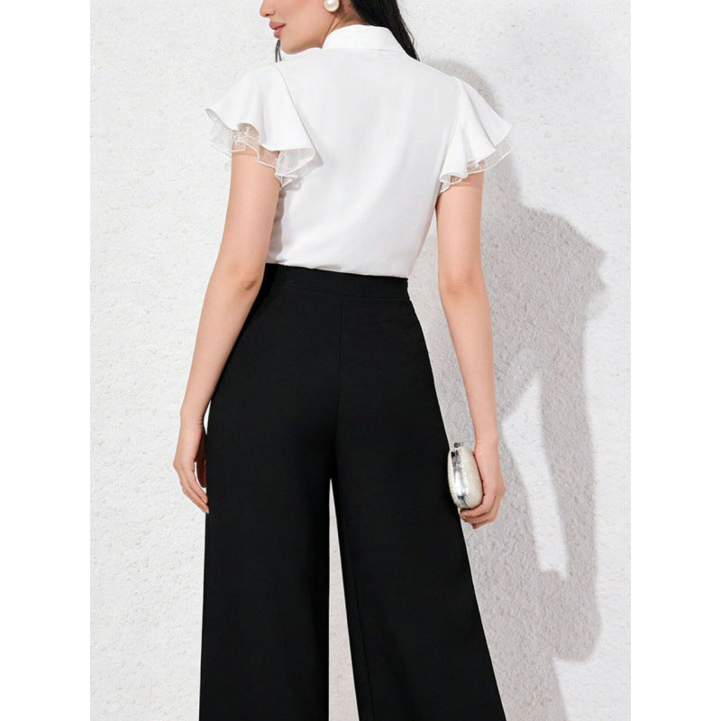 Women's Blouse with Ruffled Sleeves and Feminine Bow