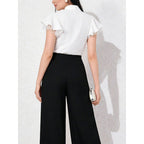Women's Blouse with Ruffled Sleeves and Feminine Bow