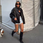 Women's Elegant Oversized Jacket with High Collar and Practical Pockets