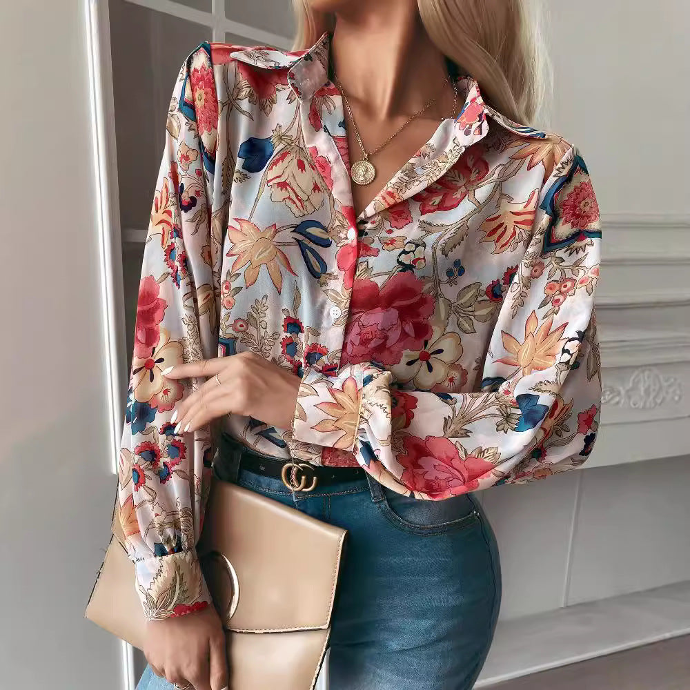 Women's Elegant Floral Blouse with Puff Sleeves