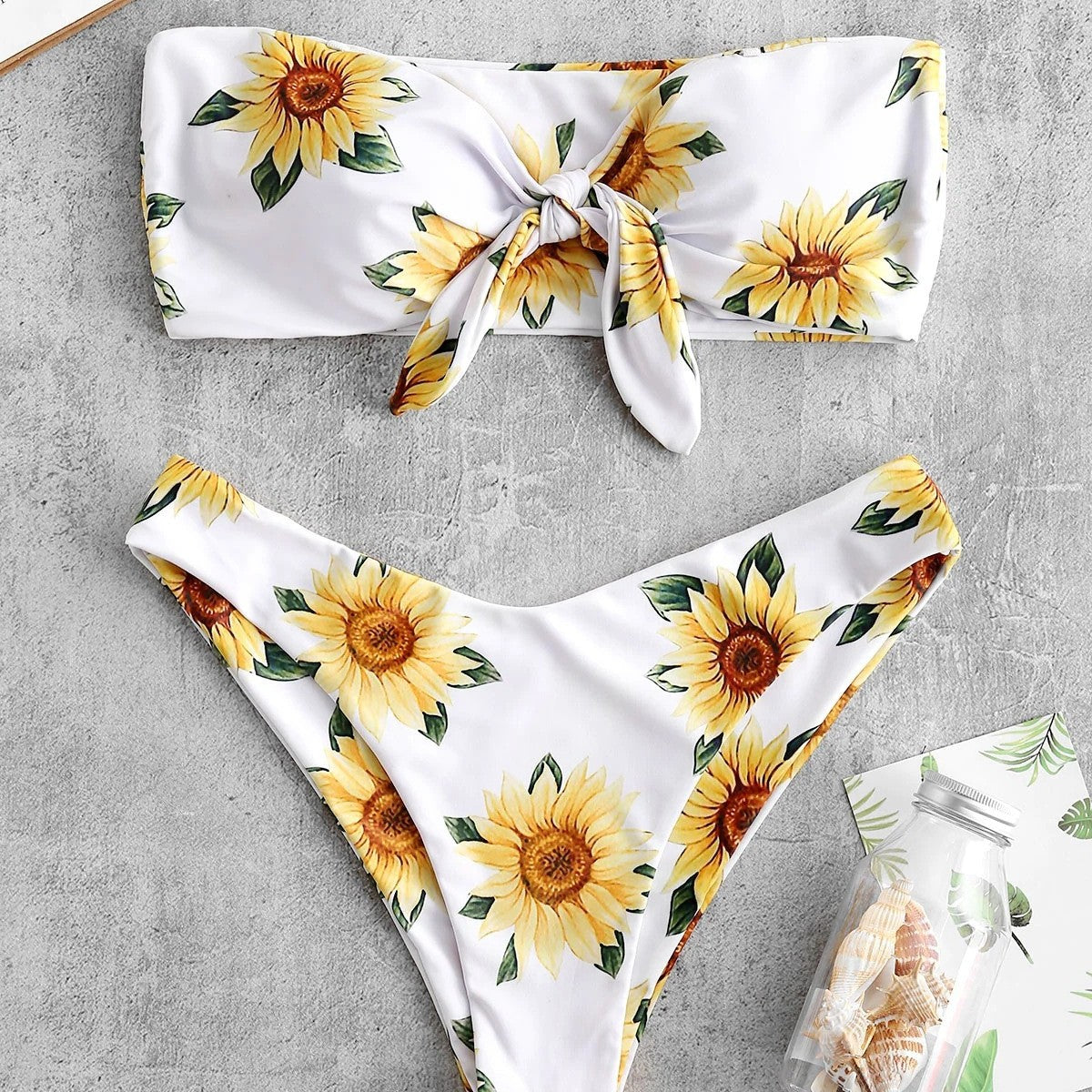 Women's Floral Bandeau Bikini with Knot Detail