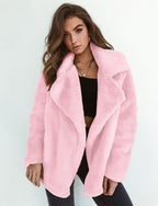 Women's Fleece Coat with Wide Collar and Fashionable Cut