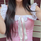 Women's Blouse Shirt with Elegant Ruffle Details and Satin Ribbon