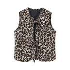 Women's Sleeveless Top with Bow Detail and Leopard Print