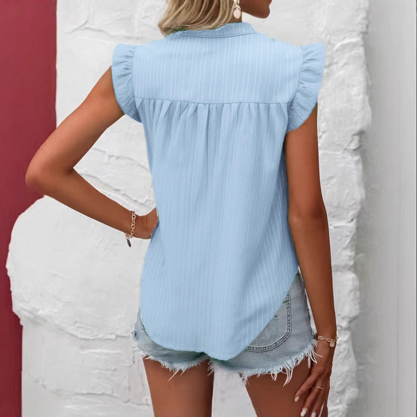 Women's Blouse with Ruffle Details and Short Sleeves