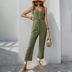 Elegant Jumpsuit with Button Placket and Adjustable Belt