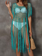Women's Crochet Beach Cover-Up with Fringe