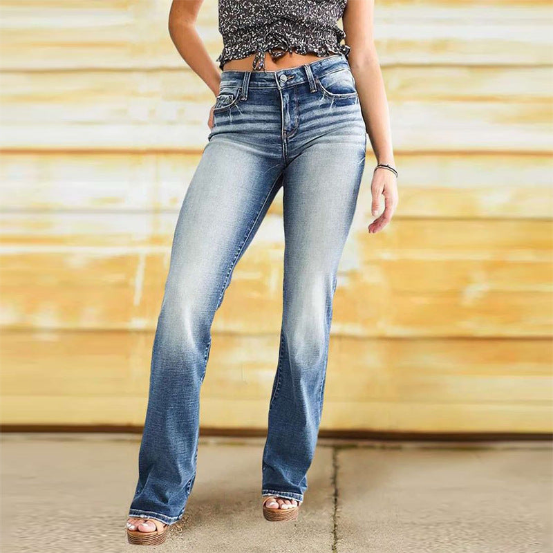 Women's Vintage-Style Bootcut Jeans with High Waist