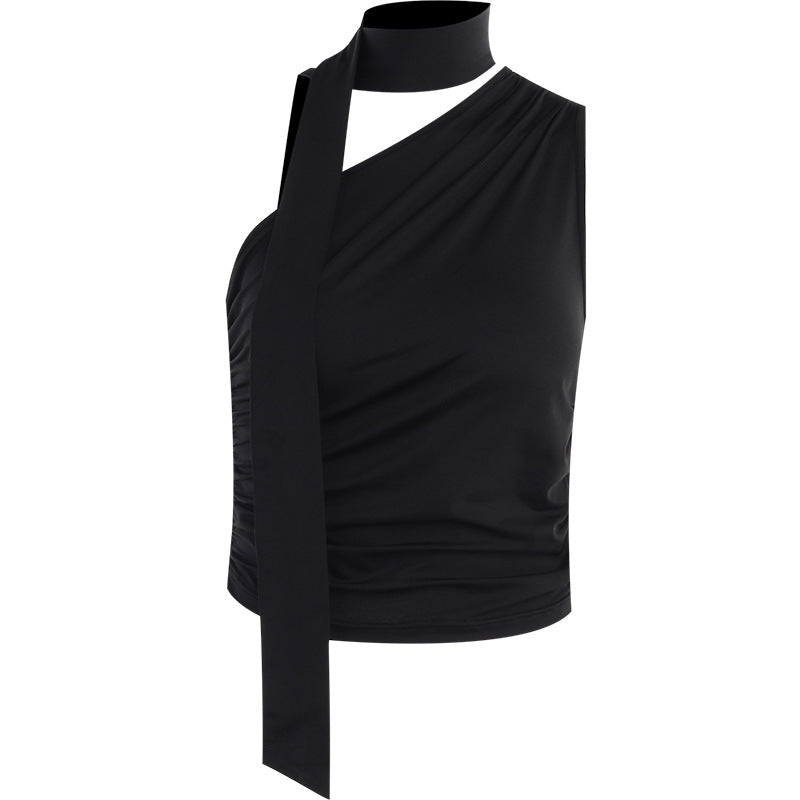Women's Asymmetrical Top with Tie Details and Ruching