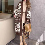 Women's Long Cardigan with Graphic Design and Deep Pockets