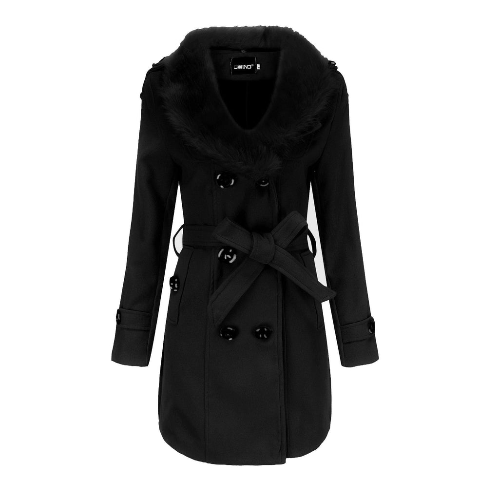Women's Elegant Transitional Coat with Faux Fur Collar