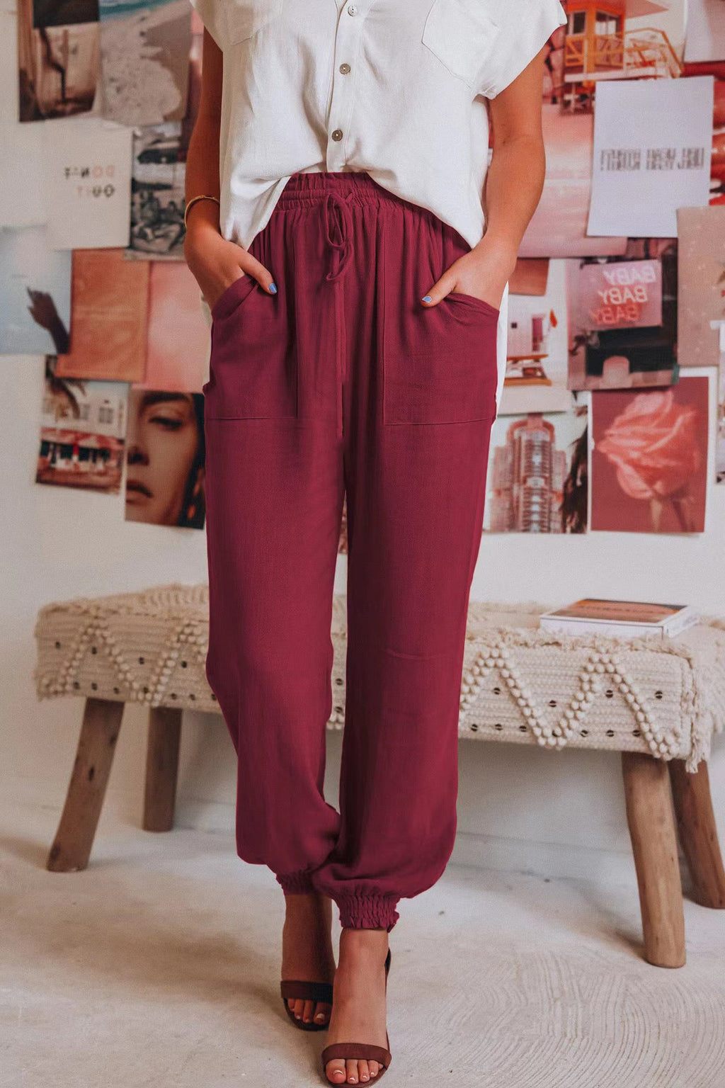 Women's Comfortable Casual Pants with Elastic Waistband