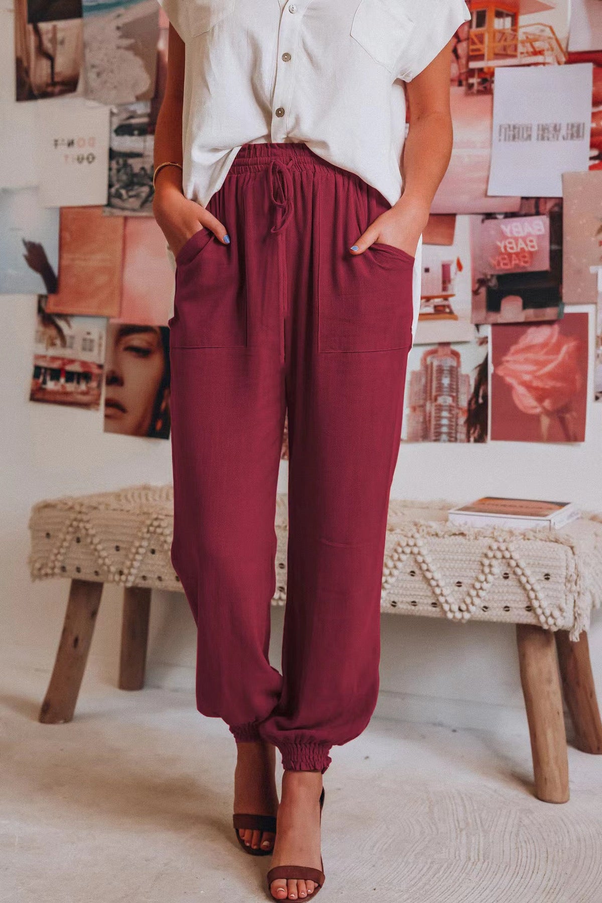 Women's Comfortable Casual Pants with Elastic Waistband