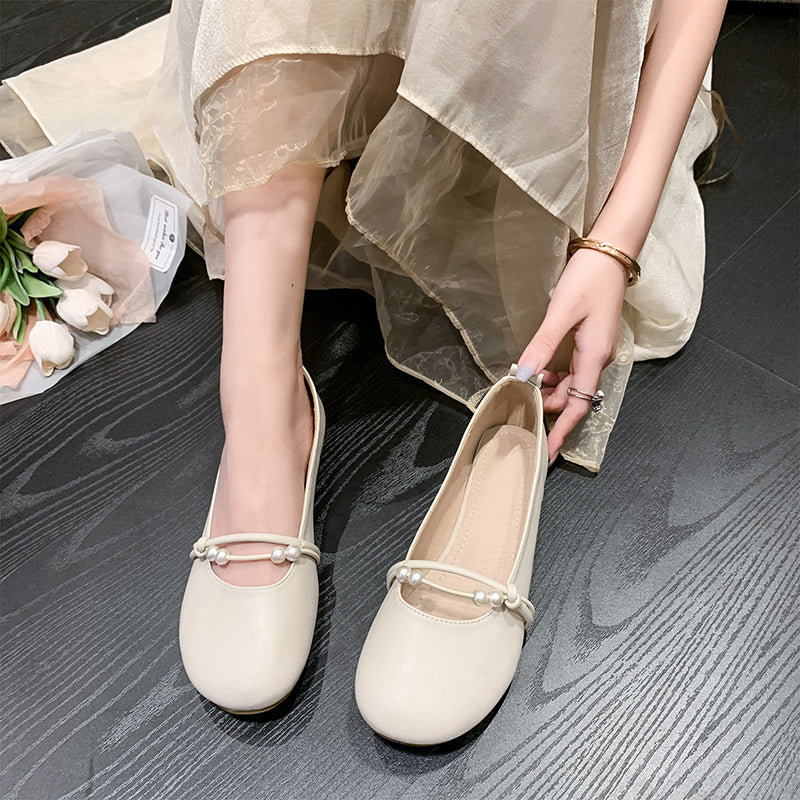 Women's Ballet Flats with Elegant Pearl Appliqué and Comfortable Footbed