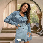 Women's Plaid Blouse with Denim Skirt