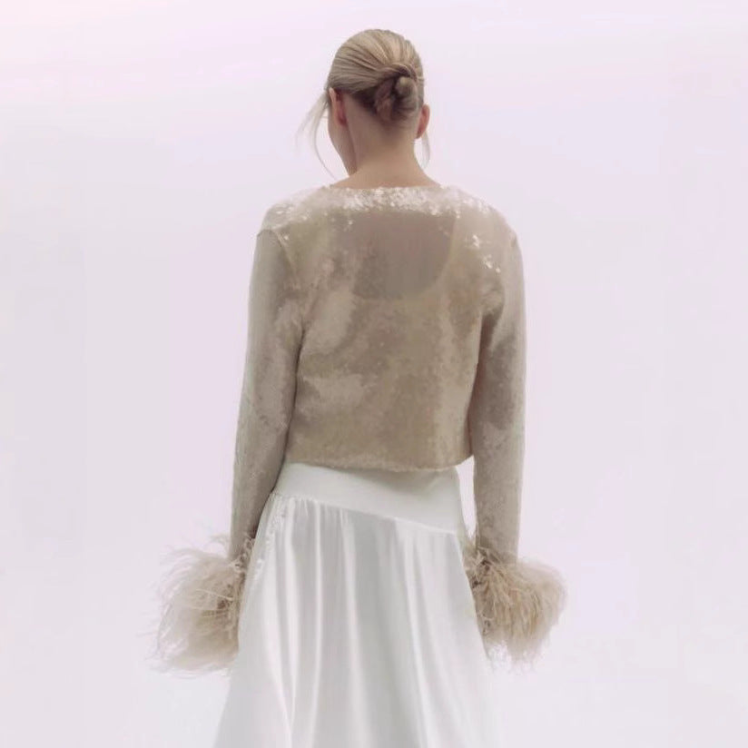 Women's Elegant Blouse with Feathers