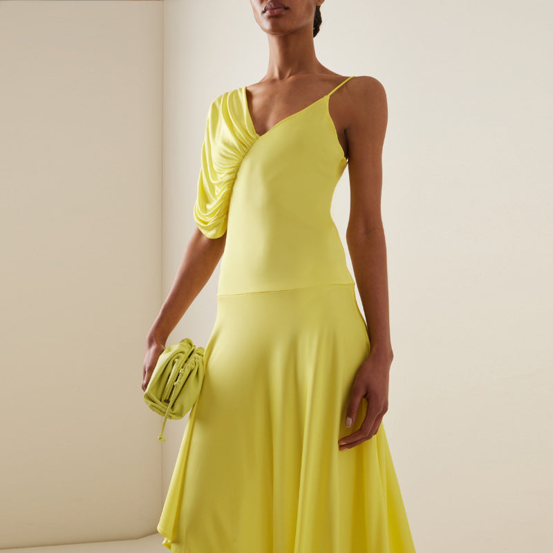Women's Asymmetrical One-Piece Swimsuit with Voluminous Puff Sleeves