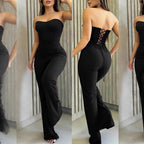 Women's Flattering Jumpsuit with Bandeau Neckline and Wide Leg