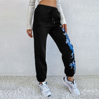 Women's Casual Pants with Butterfly Print and Elastic Waist
