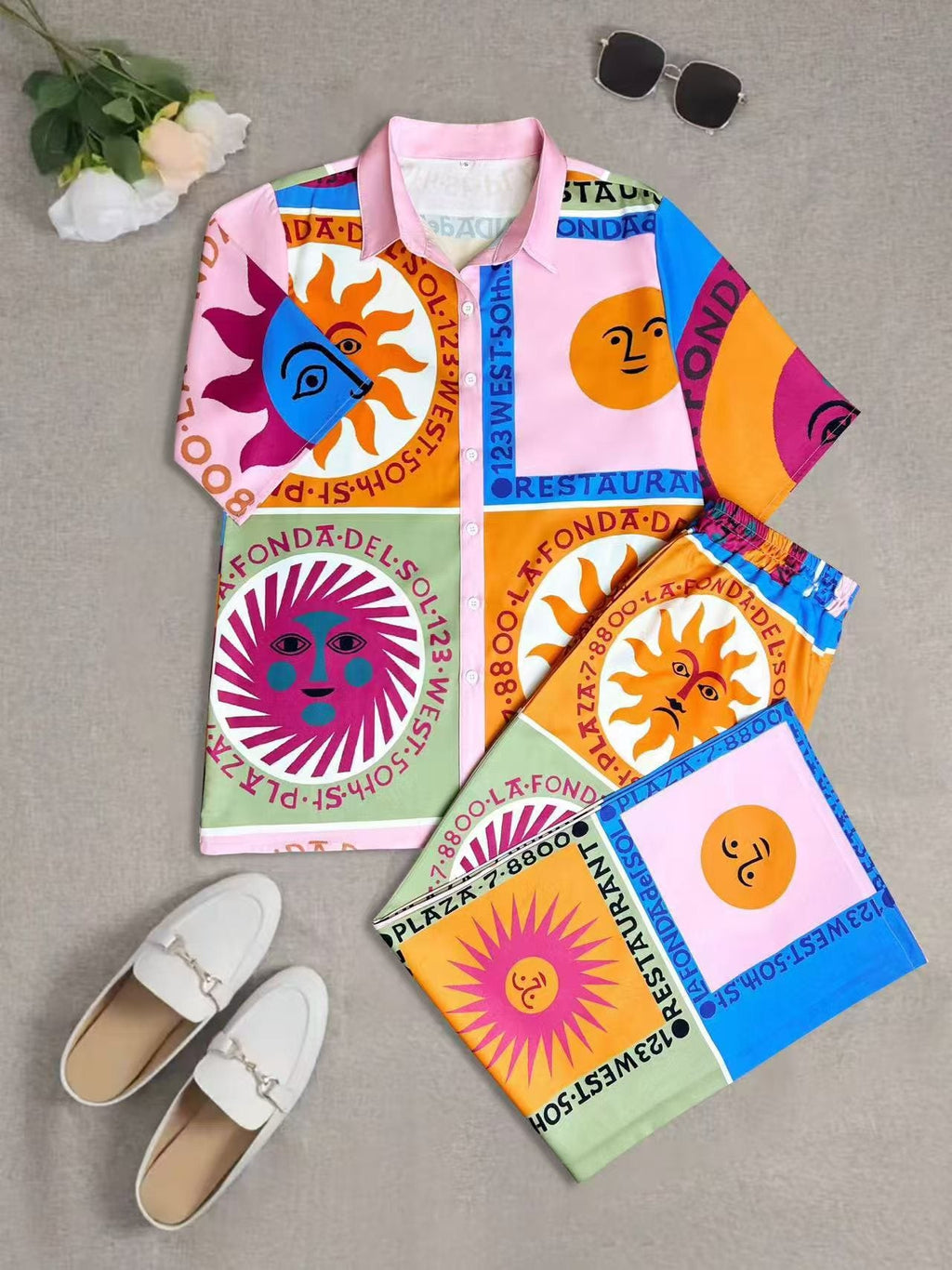 Women's Short-Sleeve Shirt and Matching Shorts Set