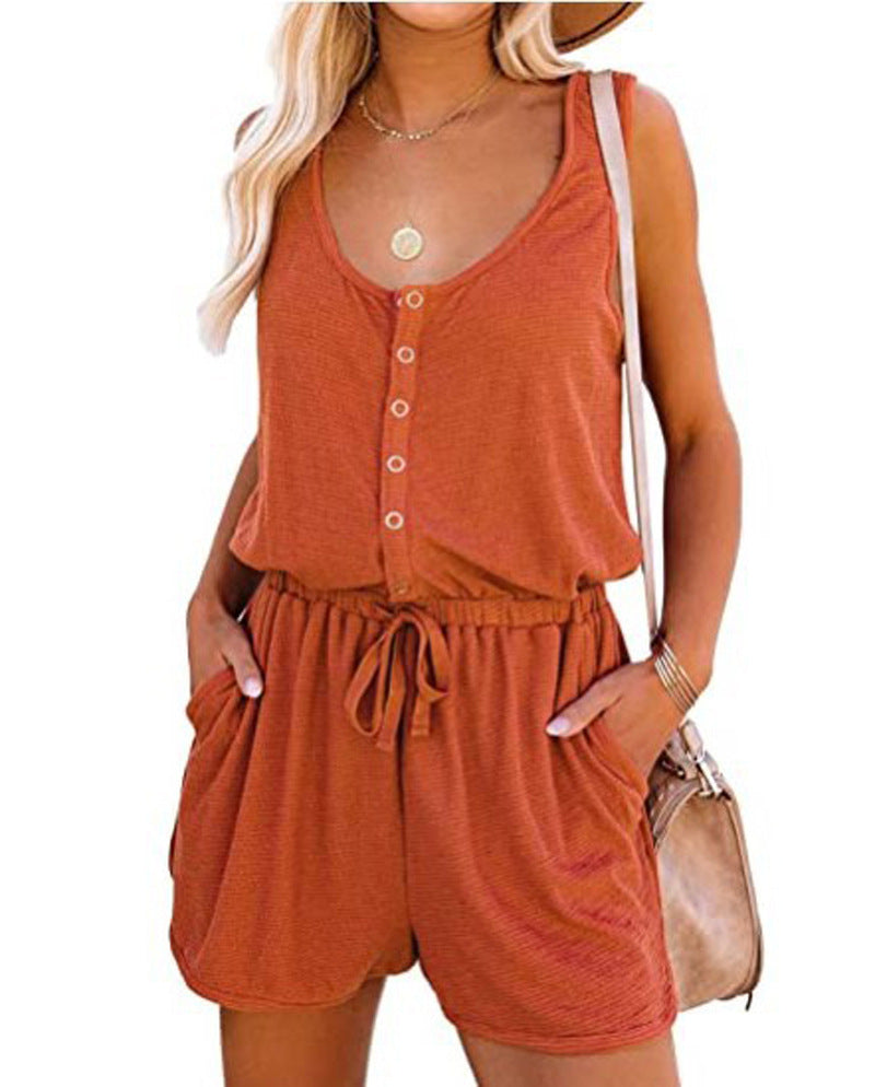 Women's Jumpsuit with Buttoned Neckline and Practical Pockets