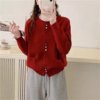 Women's Cozy Cardigan with Colorful Buttons and Practical Pockets