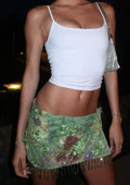 Women's Mini Skirt with Appliqués and Fringe