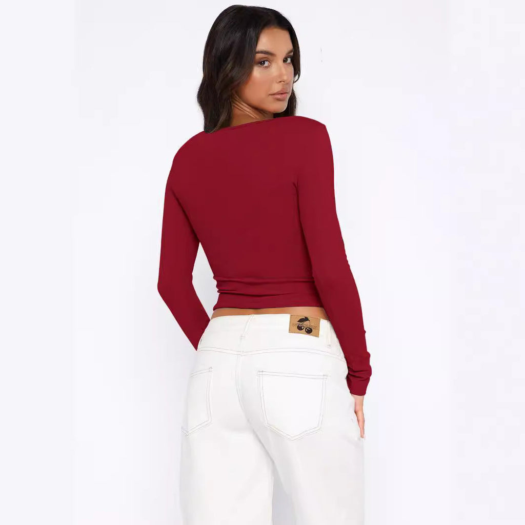 Women's Fitted Long-Sleeve Shirt with Button Placket
