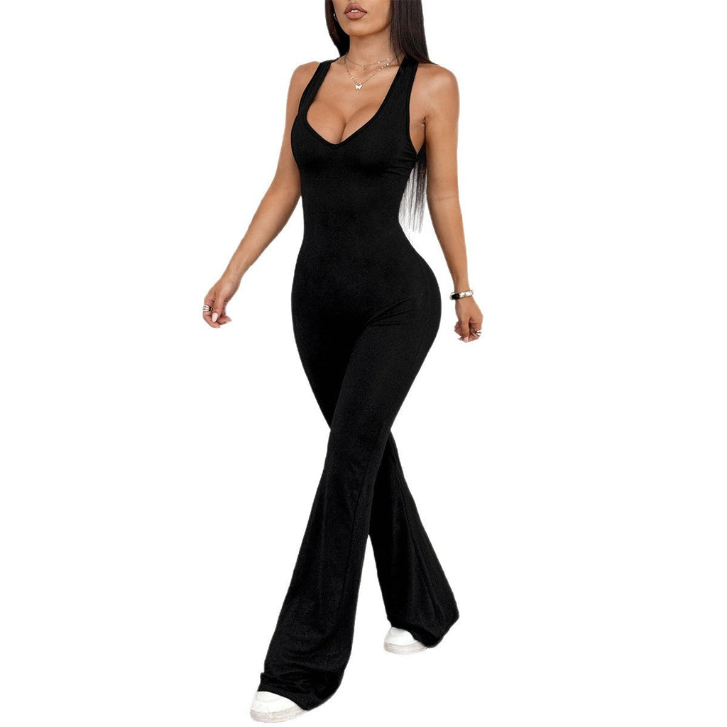 Women's One-Piece with Deep V-Neck and Flared Legs