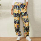 Women's Casual Pants with Modern Geometric Pattern and Elastic Waistband