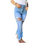 Women's High-Waisted Flared Jeans with Distressed Details