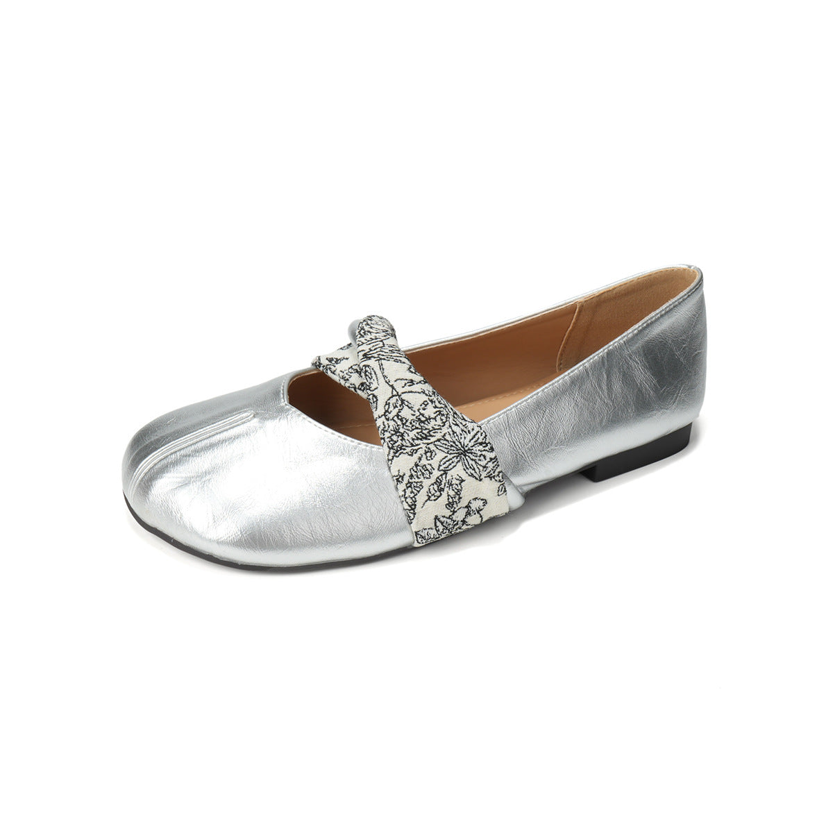 Women's Ballet Flats with Floral Strap and Comfortable Sole
