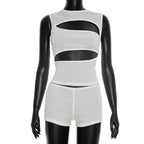 Women's Fashionable Top with Cut-Out Details and Matching Shorts