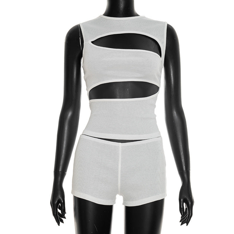 Women's Fashionable Top with Cut-Out Details and Matching Shorts