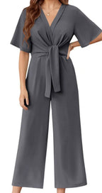 Women's Elegant Wrap Jumpsuit with Wide Legs and Waist Belt