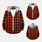 Women's Flannel Shirt with Integrated Hood and Plaid Design